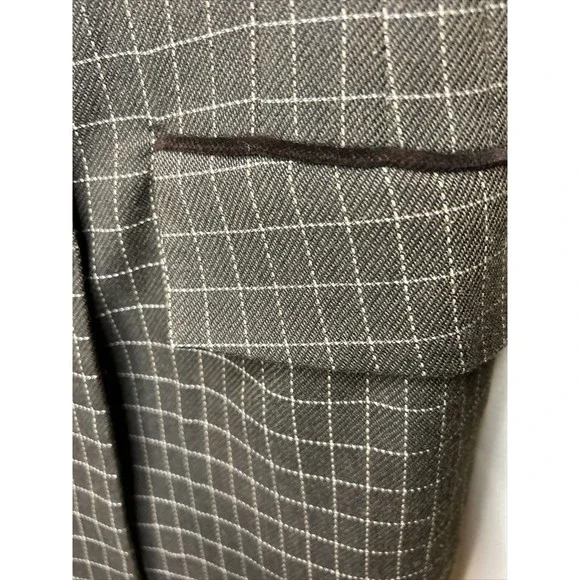 Vintage SANDRO Paris Brown Checked Double-Breasted Velvet Trim Blazer Sz S - Picture 5 of 9